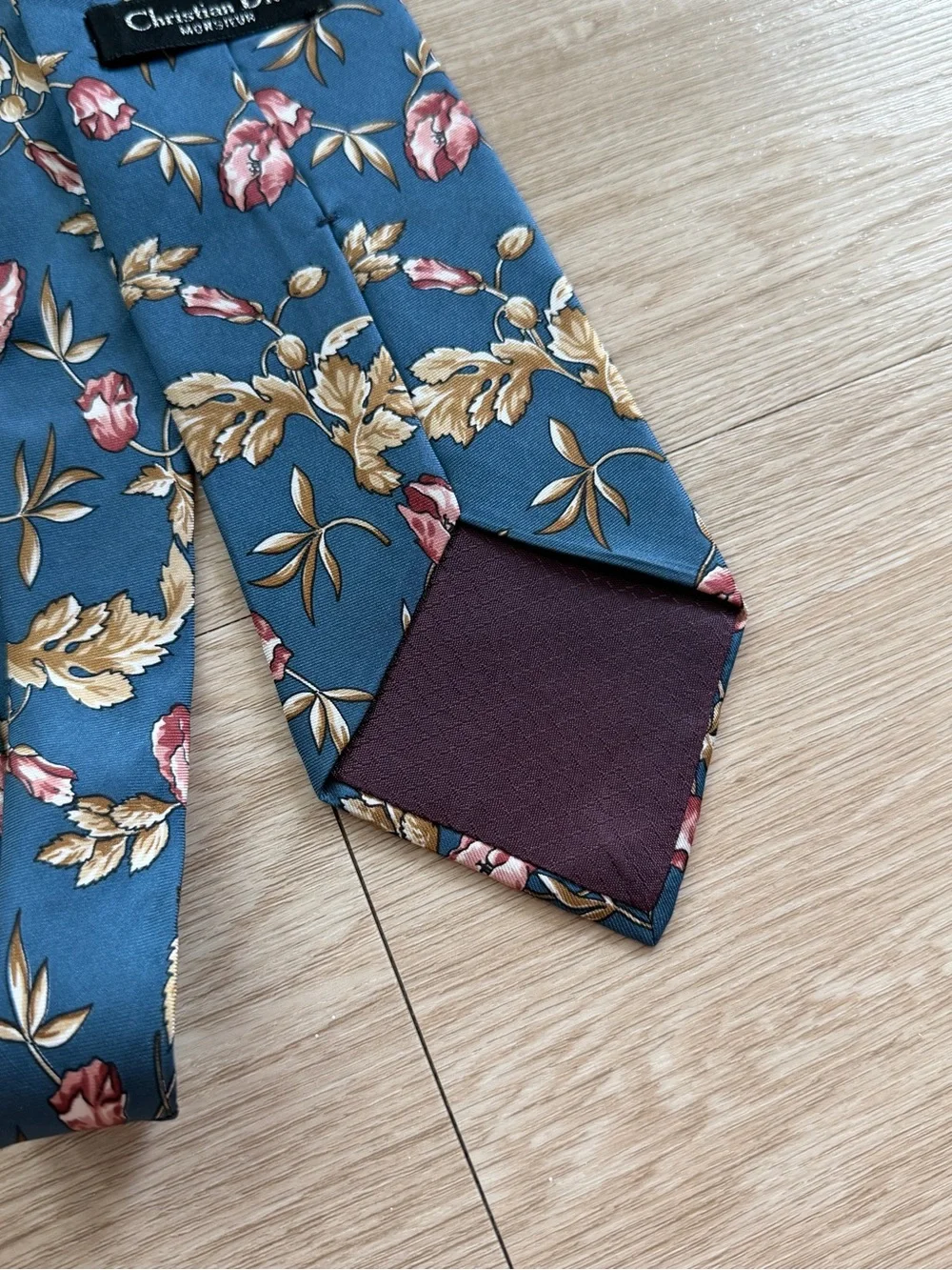 Christian Dior Monsieur Tie Mens 100% Silk Baroque Blue Floral Print Made in USA